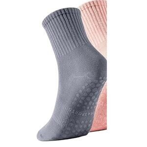 New 2 Pairs Haoteey Women Size 7-9 Gray Black Crew Cut Pilates Yoga Grippy Socks
